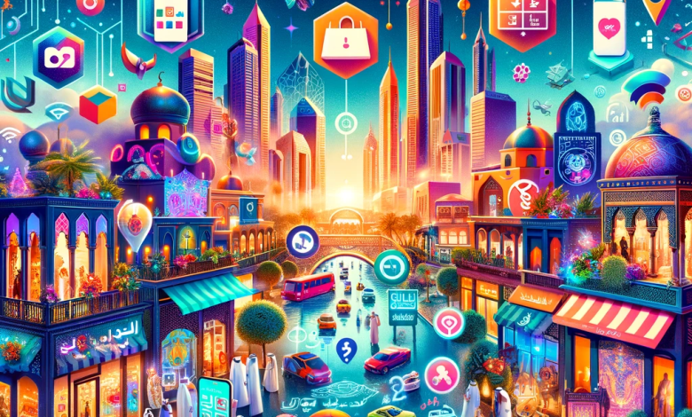 DALL·E 2023-12-31 09.36.18 - A vibrant collage showcasing the top 10 shopping and sales trends in the Arab world for 2024. The collage includes symbols and elements representing e